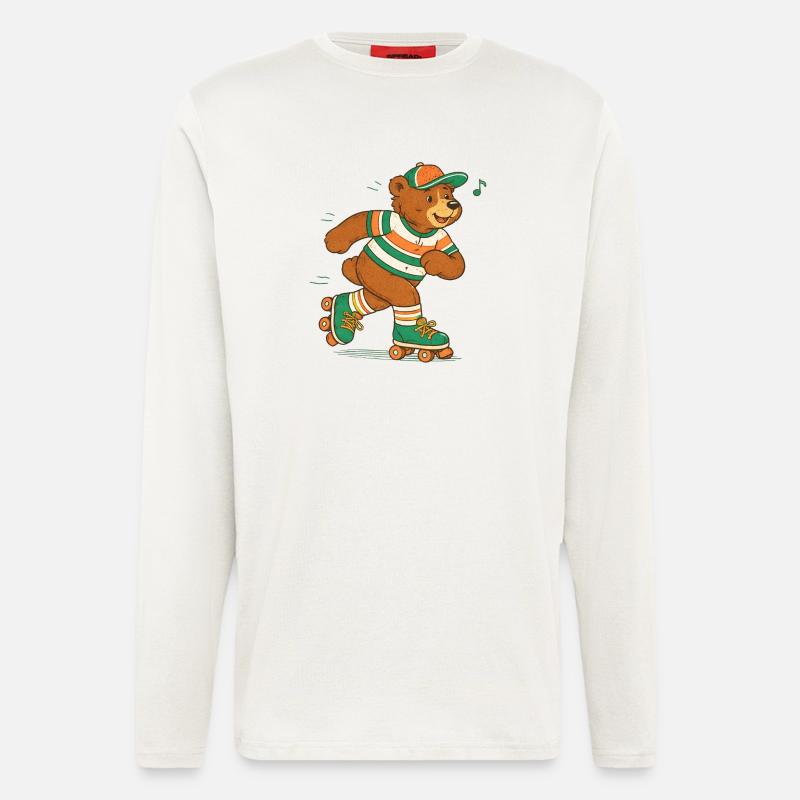 Retro Bär auf Rollschuhen - Langarmshirt - made by SPREAD  - OFF WHITE