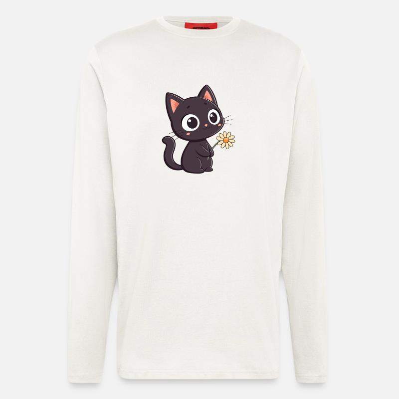 Schwarze Katze und Gänseblümchen - Langarmshirt - made by SPREAD  - OFF WHITE