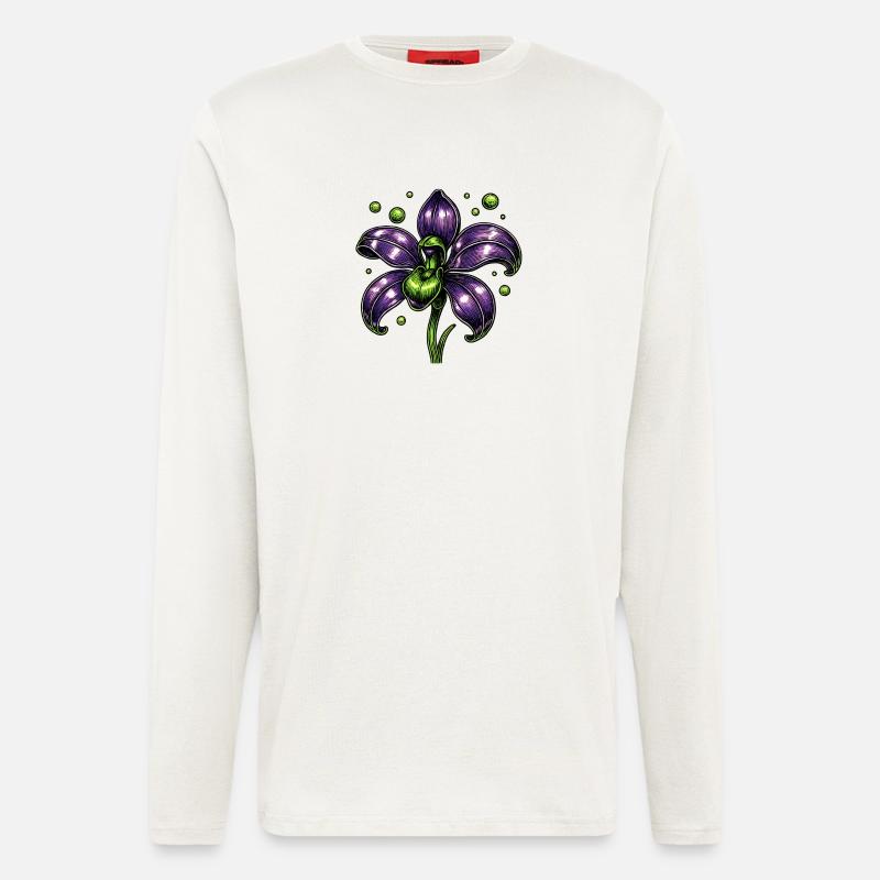 Lila Orchidee Blume Botanik - Langarmshirt - made by SPREAD  - OFF WHITE