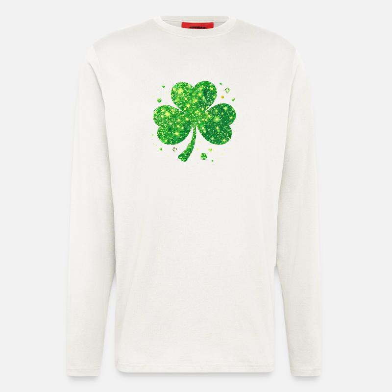 Fête de la Saint-Patrick Trèfle Lucky - Manches longues bio décontracté fabriqué en UE - OFF WHITE