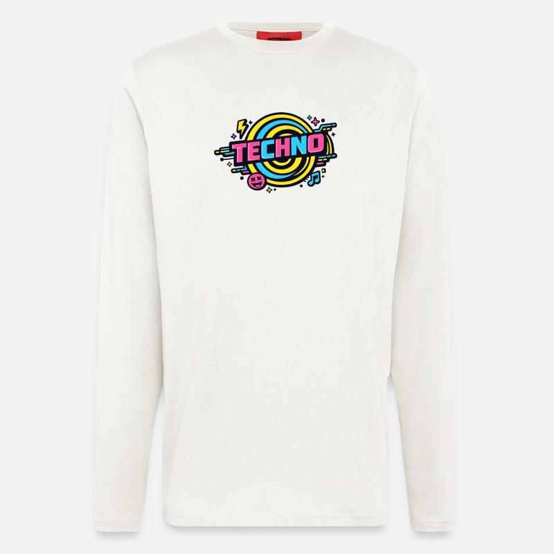 Techno Neon Retro Circle - Longsleeve - made by SPREAD  - OFF WHITE