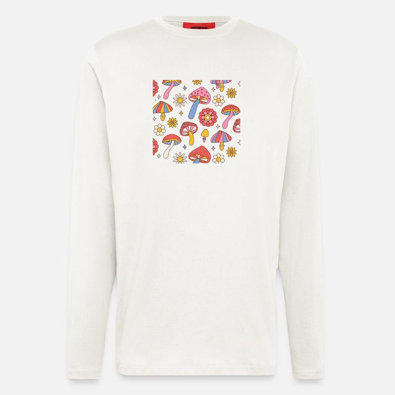 Retro Mushroom Flower Pattern 70s Design - Langarmshirt - made by SPREAD  - OFF WHITE