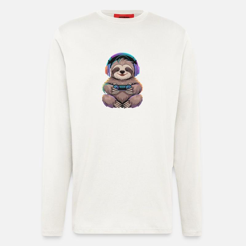  Faultier Gamer Mit Controller Und Bunter - Langarmshirt - made by SPREAD  - OFF WHITE