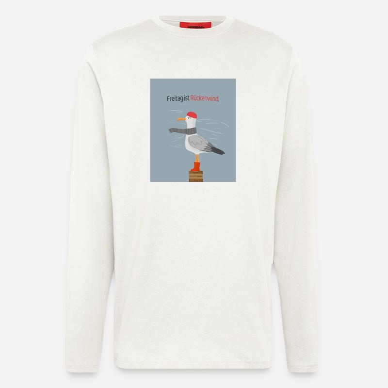Freitag ist Rückenwind Möwe Spruch - Langarmshirt - made by SPREAD - OFF WHITE