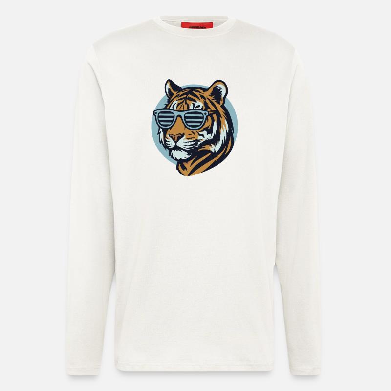 Tiger mit Sonnenbrille – Retro Pop-Style - Langarmshirt - made by SPREAD - OFF WHITE