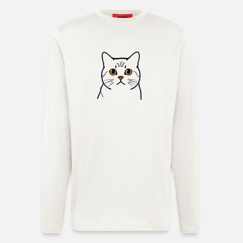 Teodoro le Chat - Tête de Chat - Manches longues bio décontracté fabriqué en UE - OFF WHITE