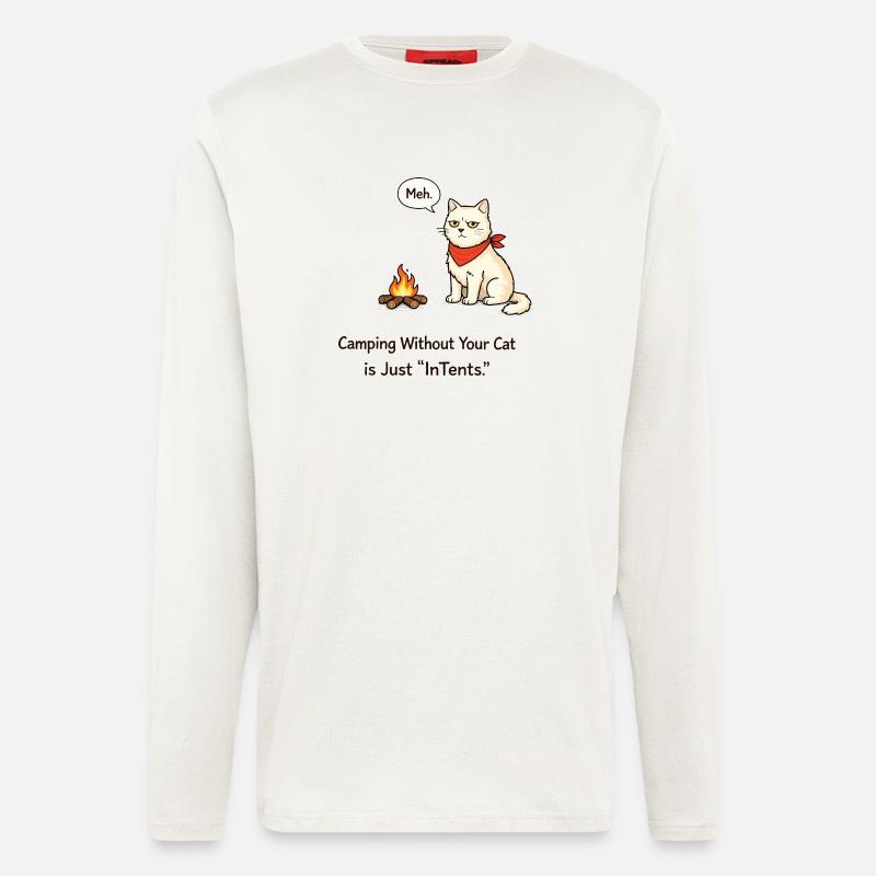 InTent Cat Camping Wortspieldesign - Langarmshirt - made by SPREAD  - OFF WHITE