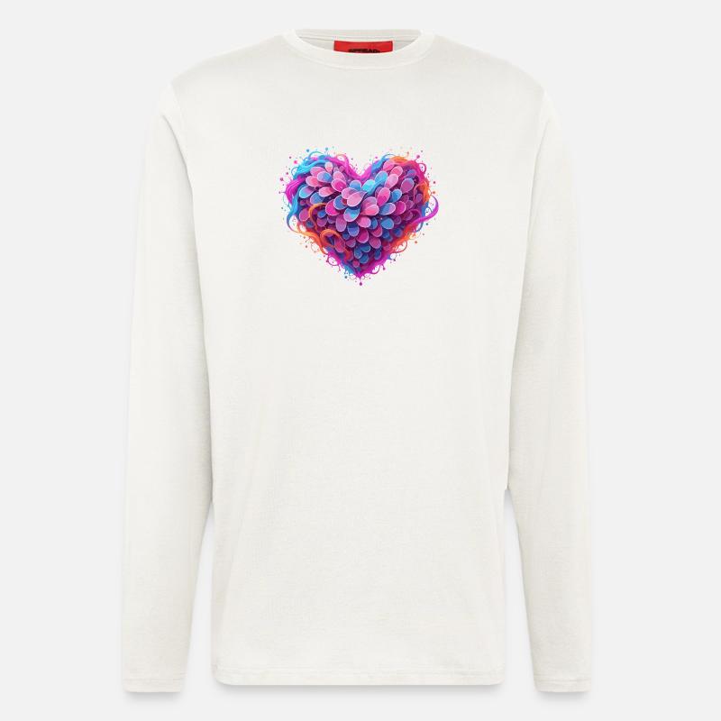 Herz aus Farbfedern Neonfarben - Langarmshirt - made by SPREAD  - OFF WHITE