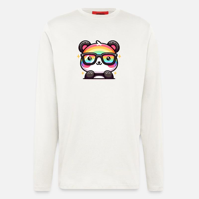 Regenbogen Panda mit Sonnenbrille - Langarmshirt - made by SPREAD  - OFF WHITE