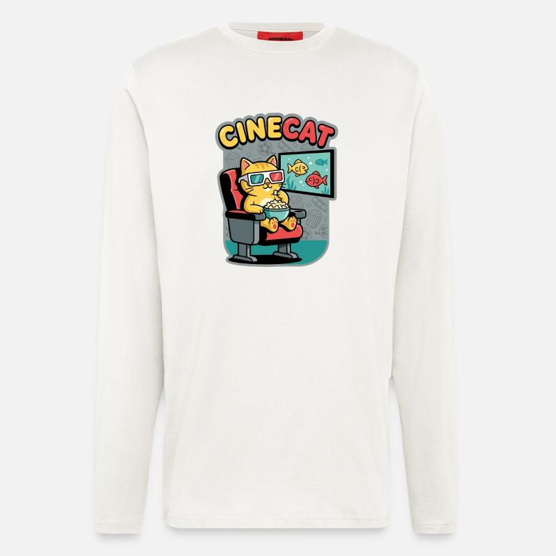 CineKat Kino-Katze Popcorn - Langarmshirt - made by SPREAD  - OFF WHITE