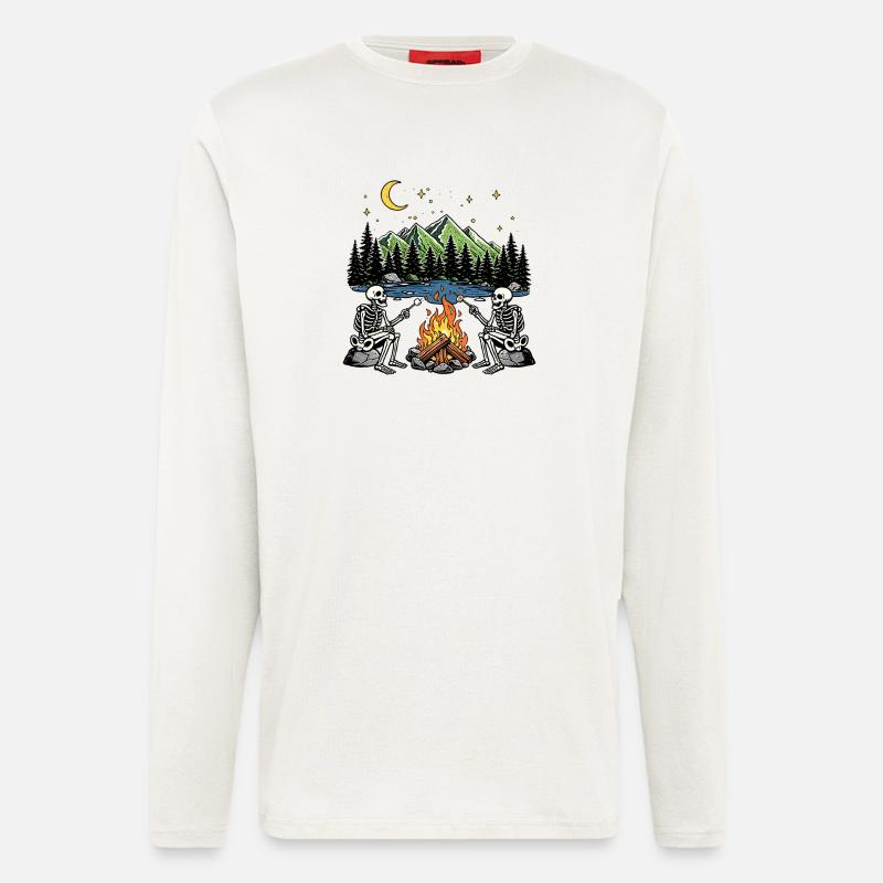 Skeleton Campfire Night Marshmallow Camping Camp - Longsleeve - made by SPREAD  - OFF WHITE