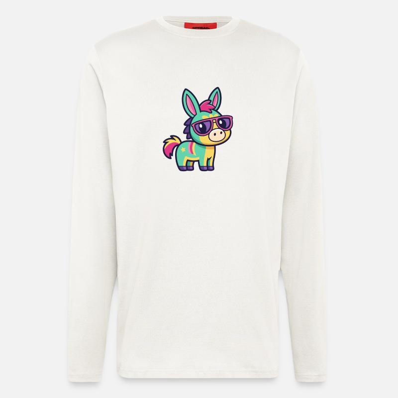 Bunter Esel in Retro-Gläsern - Langarmshirt - made by SPREAD - OFF WHITE