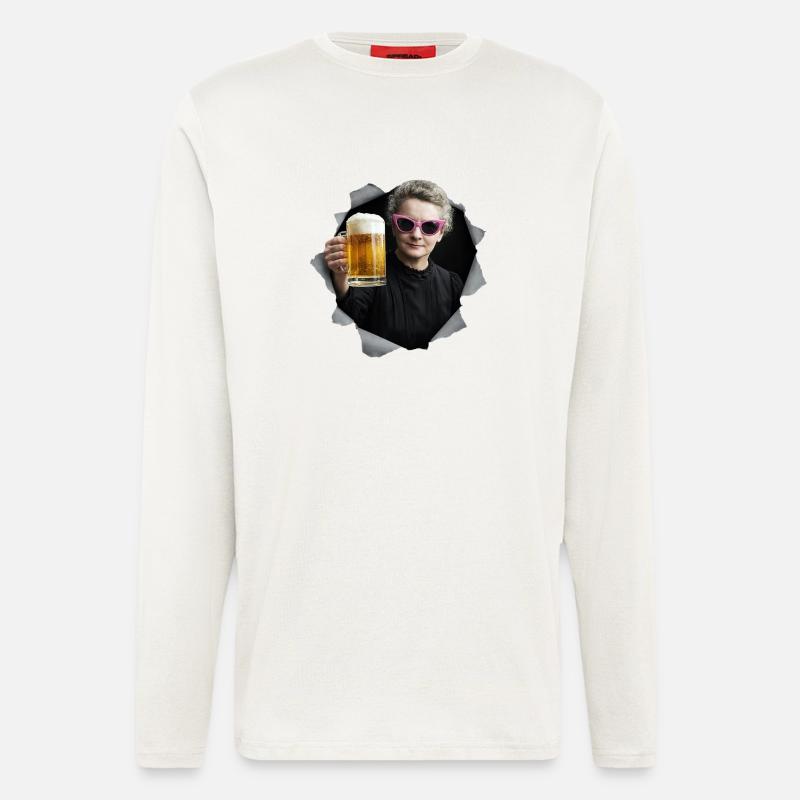 Marie Curie hält ein Bier - Langarmshirt - made by SPREAD  - OFF WHITE
