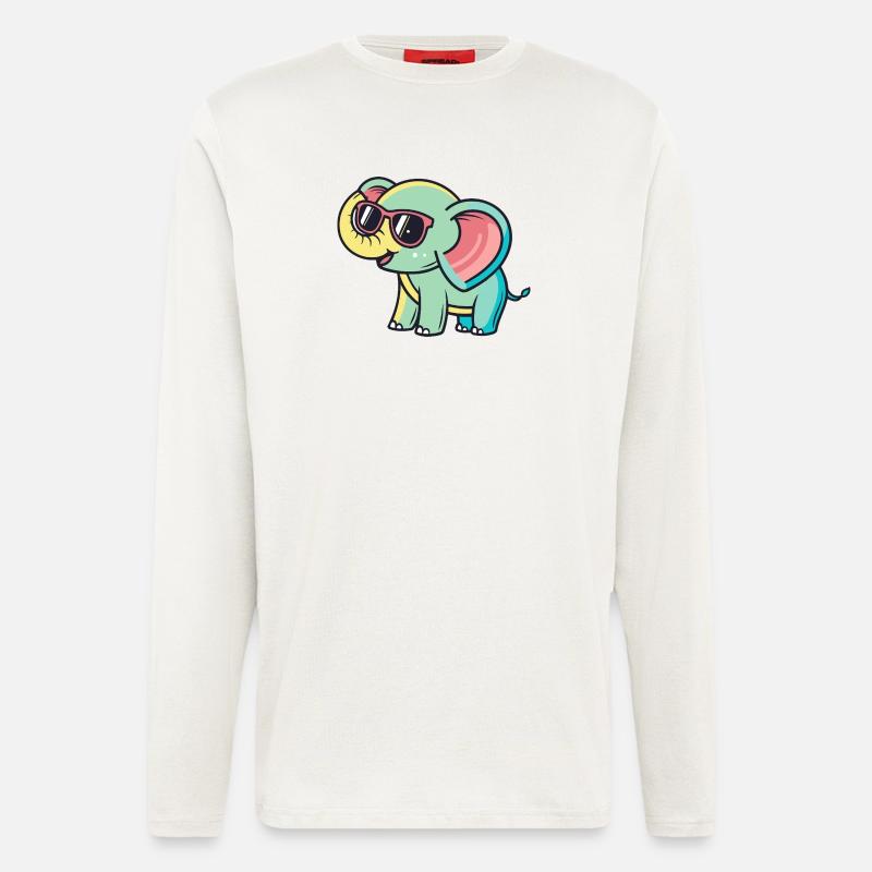 Pastel Elephant with Glasses - Longsleeve - made by SPREAD - OFF WHITE