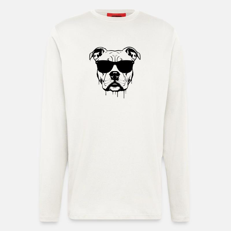 Pitbull Brille Graffiti - Langarmshirt - made by SPREAD  - OFF WHITE
