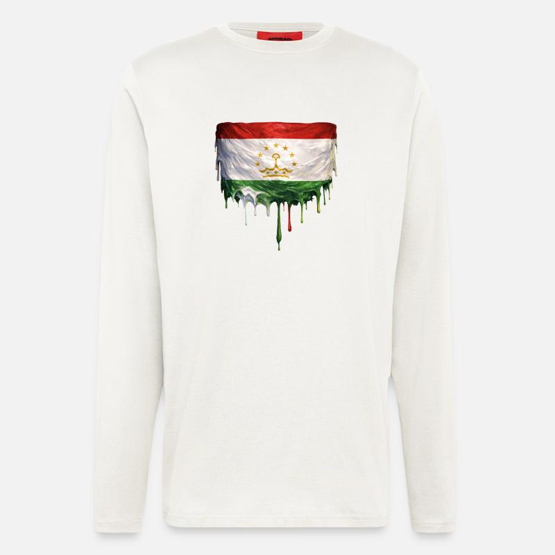 Gouttes de graffitis du drapeau tadjik - Manches longues bio décontracté fabriqué en UE - OFF WHITE