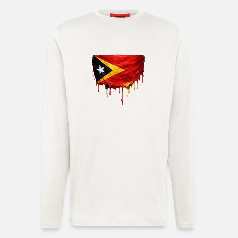 Drapeau de largage du TimorLeste - Manches longues bio décontracté fabriqué en UE - OFF WHITE