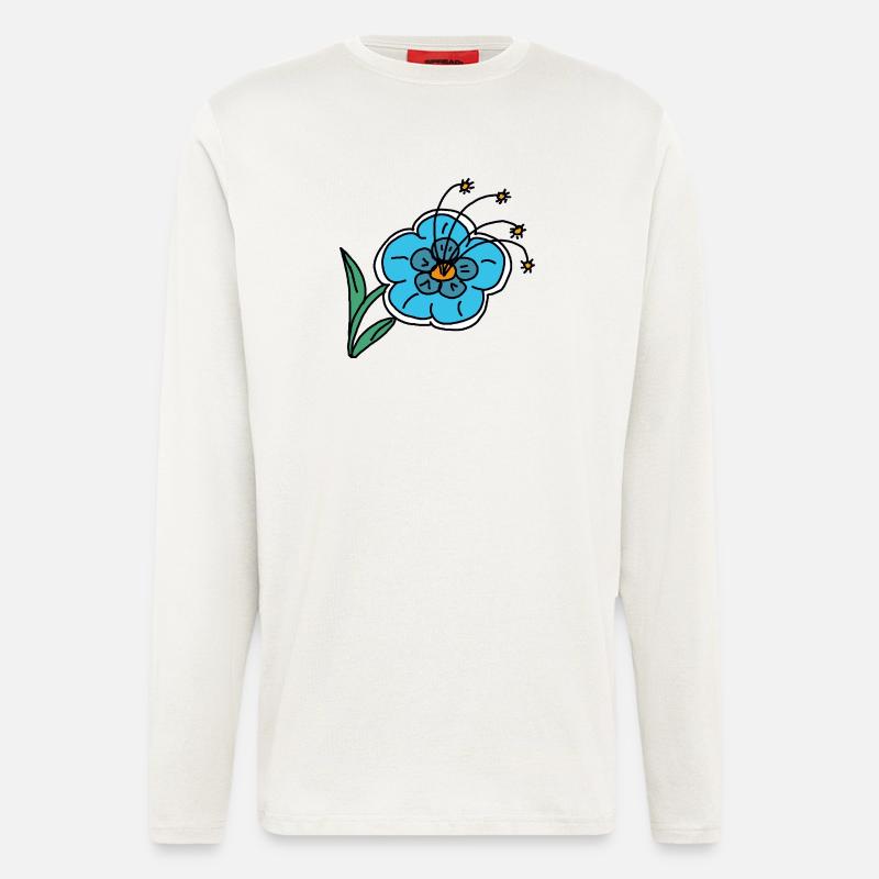 Handgezeichnete blaue Blume Kinder Kind - Langarmshirt - made by SPREAD - OFF WHITE