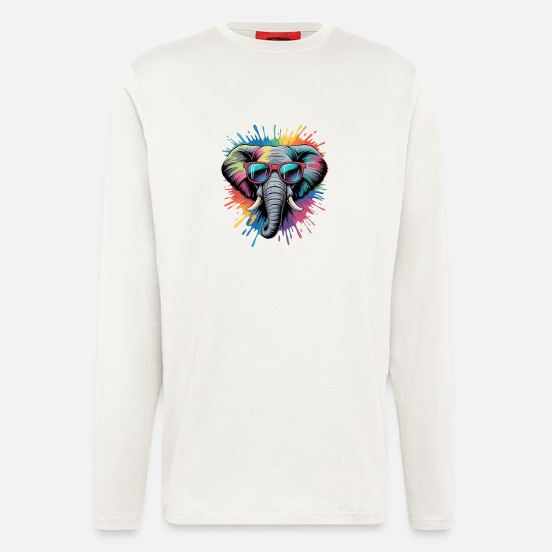 Bunter Elefant Wasserfarben Spritzer - Langarmshirt - made by SPREAD  - OFF WHITE