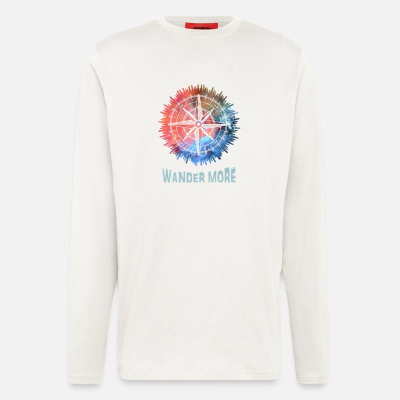 Wander More Compass Tie-Dye - Manches longues bio décontracté fabriqué en UE - OFF WHITE