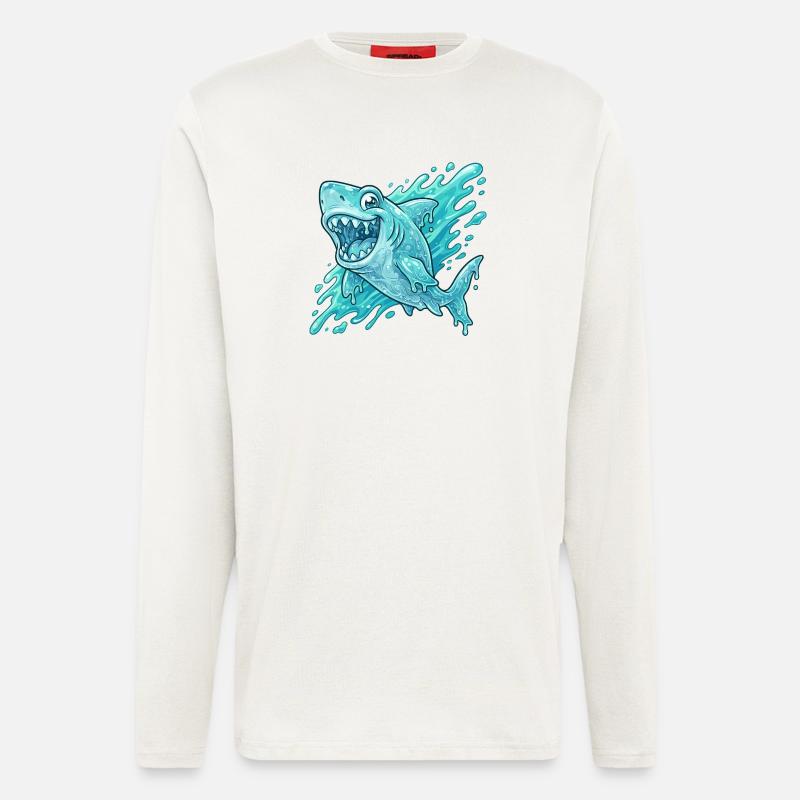 Blauer Hai Splash Abenteuer - Langarmshirt - made by SPREAD - OFF WHITE