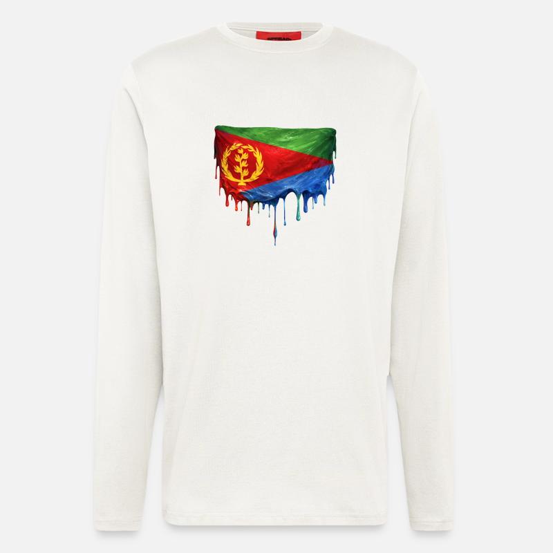 Conception du dépôt du drapeau érythréen - Manches longues bio décontracté fabriqué en UE - OFF WHITE