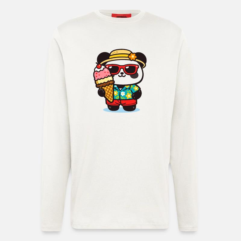 Panda Surf mit Eis - Langarmshirt - made by SPREAD  - OFF WHITE