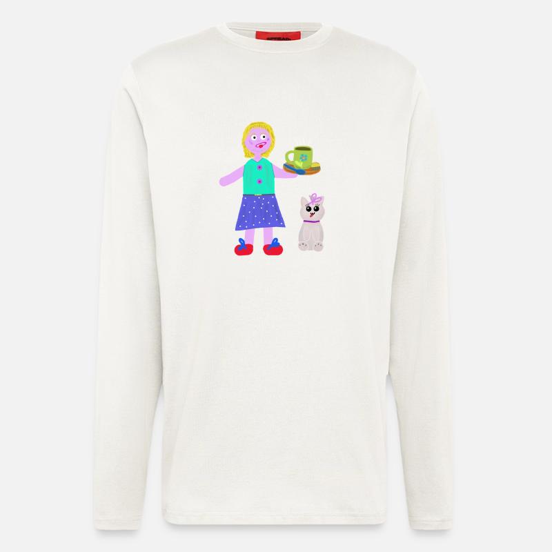 Fröhliche Mädchen Kaffee Praline Katze - Langarmshirt - made by SPREAD  - OFF WHITE
