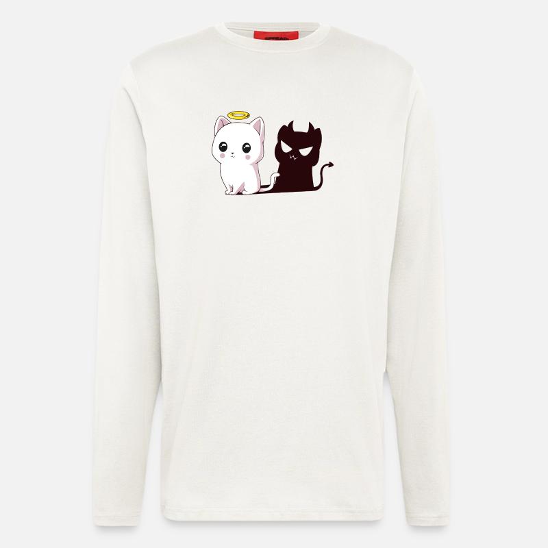 Kawaii Angel Cat with Devil Shadow - Longsleeve - made by SPREAD  - OFF WHITE