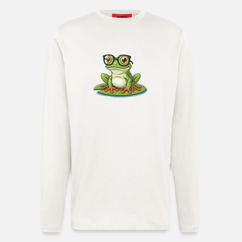 Smart Frog – lustiges Design mit Lunett - Langarmshirt - made by SPREAD  - OFF WHITE