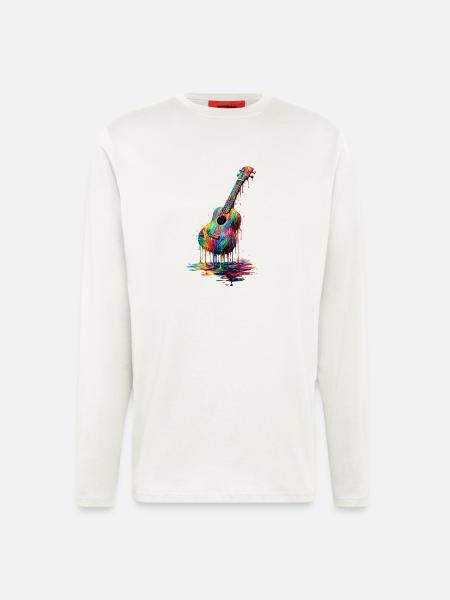 Ukulele med dryppende maling - Organic relaxed langærmet T-shirt made in EU - OFF WHITE