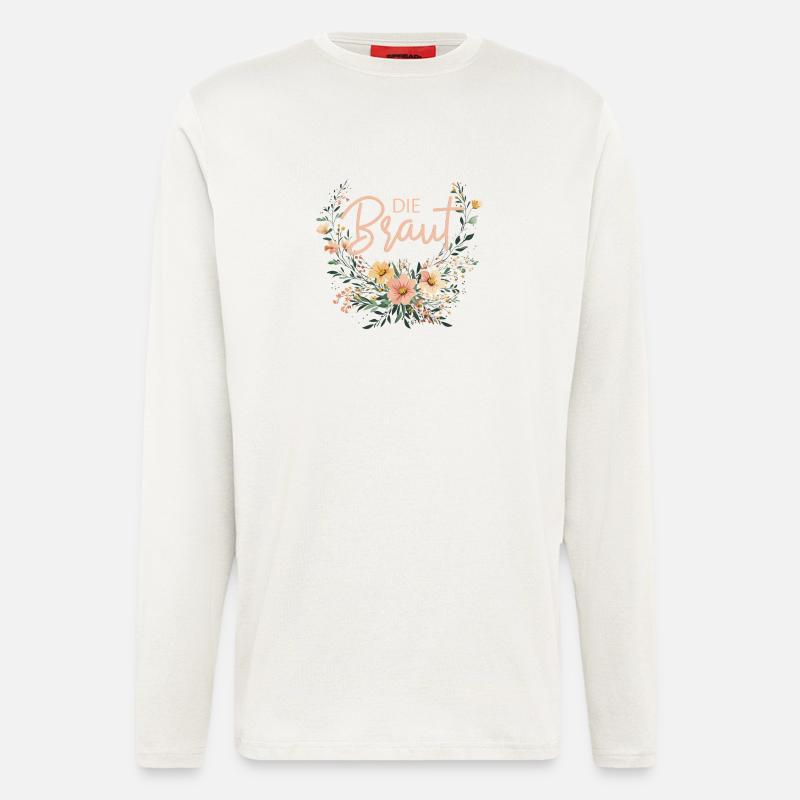 Die Braut! Boho Blumen Bouquet, personalisierbar - Langarmshirt - made by SPREAD  - OFF WHITE
