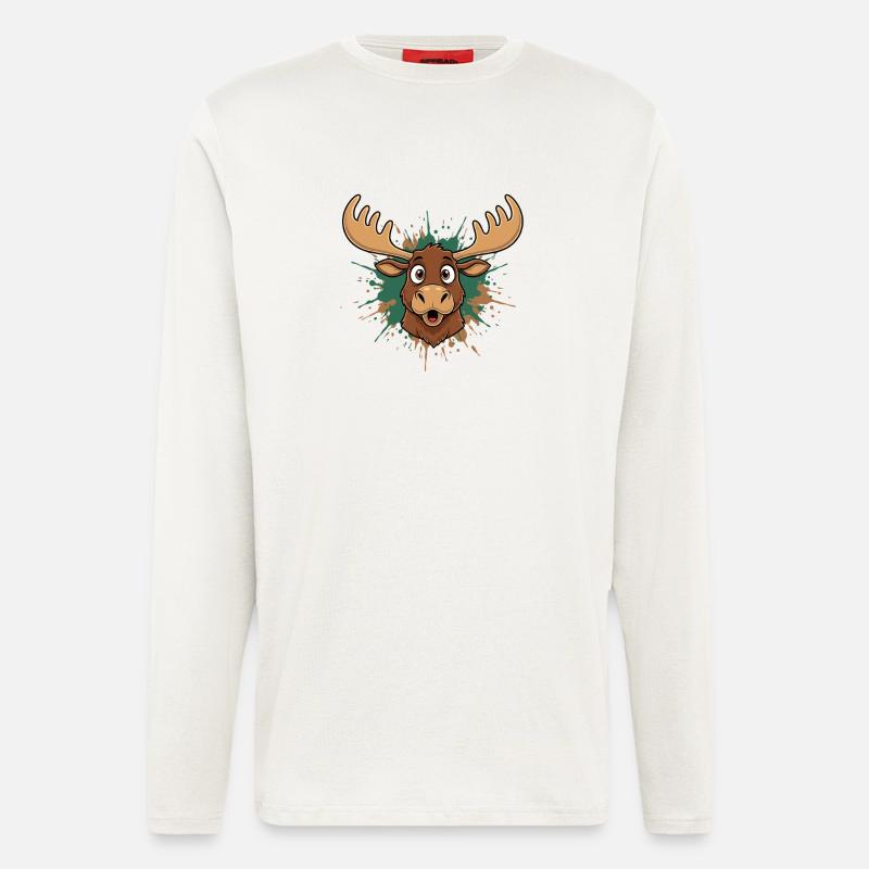 Elch Kopf Farbsplash - Langarmshirt - made by SPREAD  - OFF WHITE