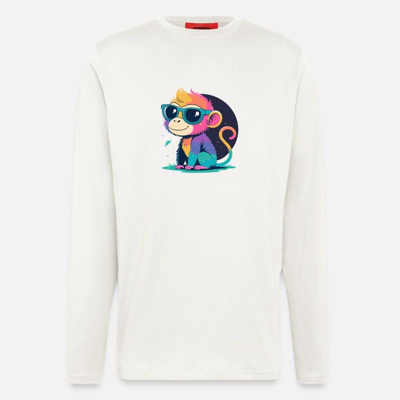 Regenbogenaffe mit Brille - Langarmshirt - made by SPREAD  - OFF WHITE
