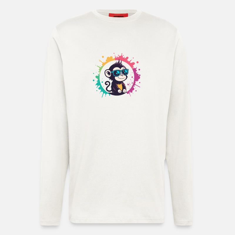 Monkey Splash Circle Blaue Brille - Langarmshirt - made by SPREAD  - OFF WHITE