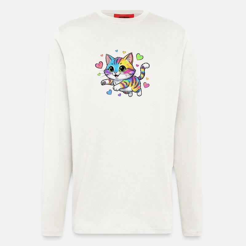Regenbogenkatze mit Herzen - Langarmshirt - made by SPREAD  - OFF WHITE