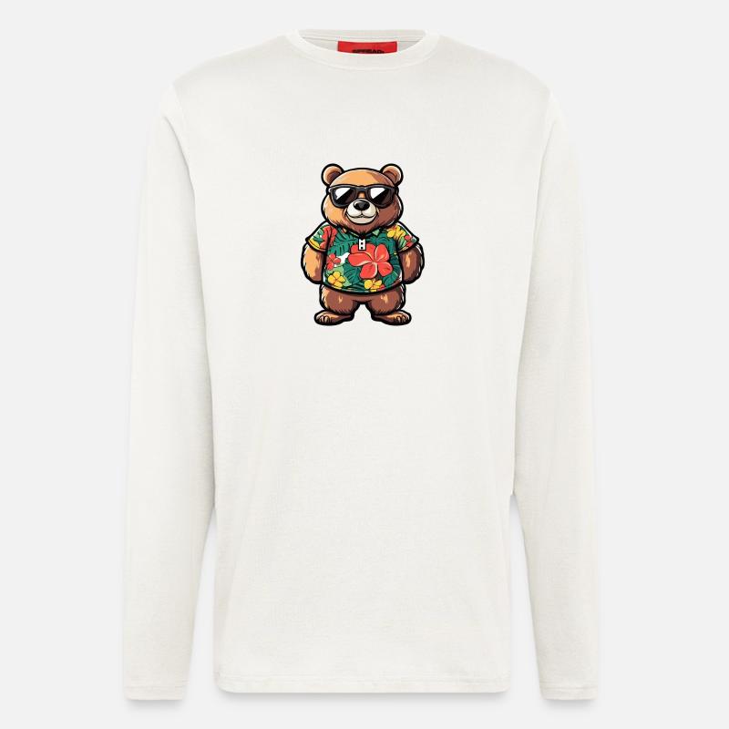 Vacances de Bear Comic - Manches longues bio décontracté fabriqué en UE - OFF WHITE