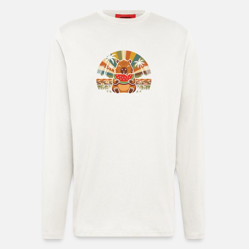 Kuschelbär am Strand mit Wassermelone - Langarmshirt - made by SPREAD - OFF WHITE