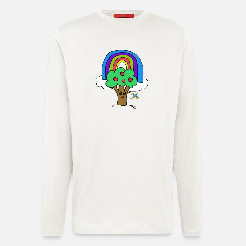 Baum Regenbogen Kind Vogel Märchen - Langarmshirt - made by SPREAD  - OFF WHITE