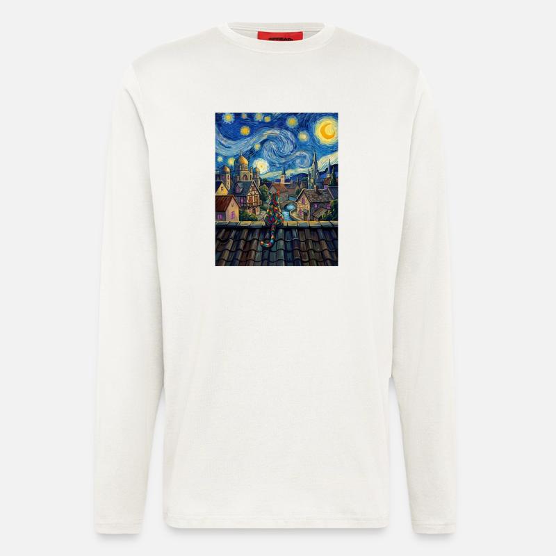 Regenbogenkatze Sternennacht Van Gogh Kunst - Langarmshirt - made by SPREAD  - OFF WHITE