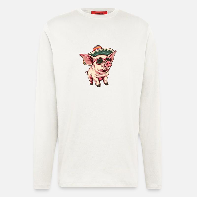 Pig Comic Funny Sombrero - Longsleeve - made by SPREAD - OFF WHITE