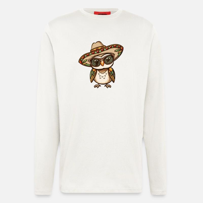 Owl Comic Funny Sombrero - Longsleeve - made by SPREAD  - OFF WHITE