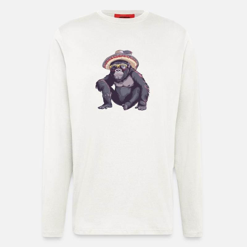 Gorilla Comic Funny Sombrero - Longsleeve - made by SPREAD - OFF WHITE