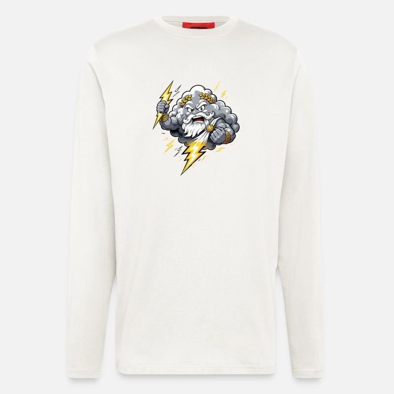 Donnergott Blitz Wolke Gewitter Comic Motiv - Langarmshirt - made by SPREAD  - OFF WHITE