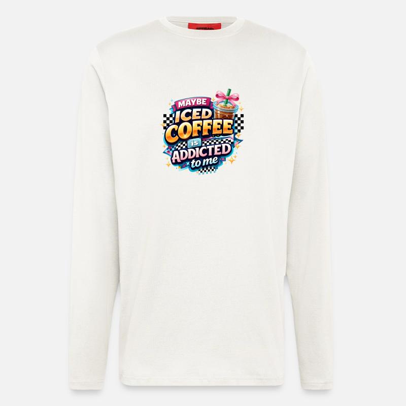 Iced Coffee Addicted Spruch Kaffeetrinker Kaffee - Langarmshirt - made by SPREAD - OFF WHITE