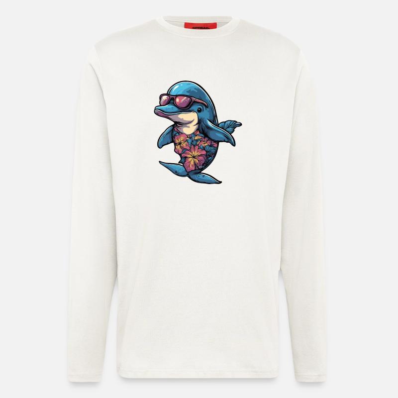 Delfin Comic Urlaub - Langarmshirt - made by SPREAD  - OFF WHITE