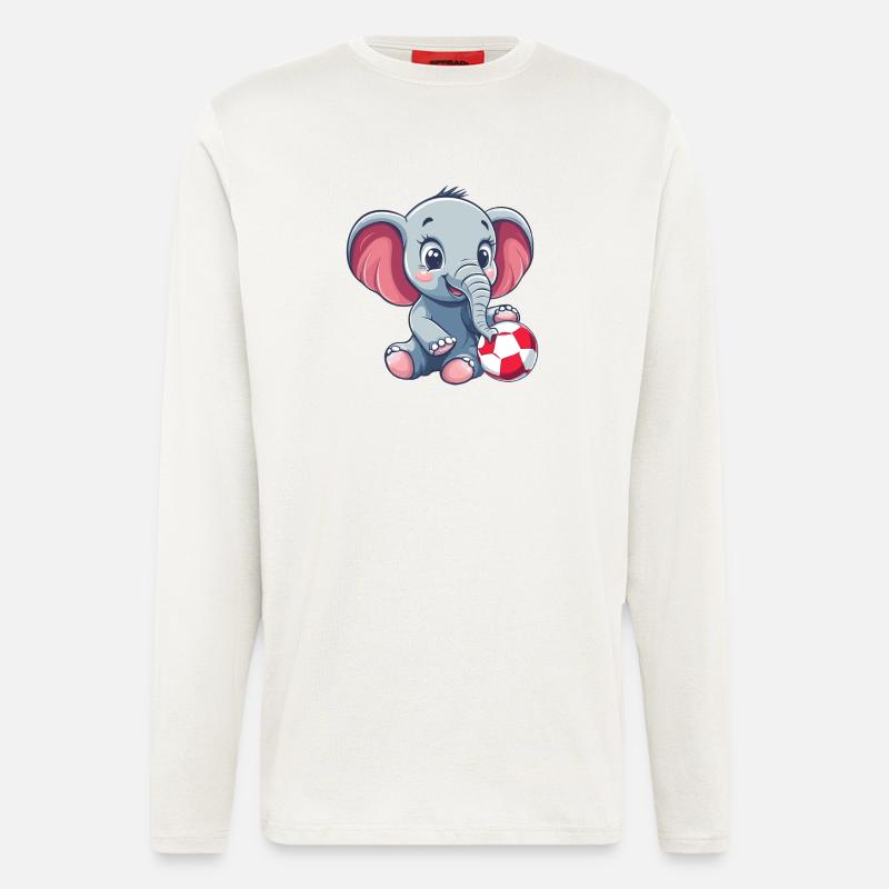 Éléphant mignon avec une balle - Manches longues bio décontracté fabriqué en UE - OFF WHITE