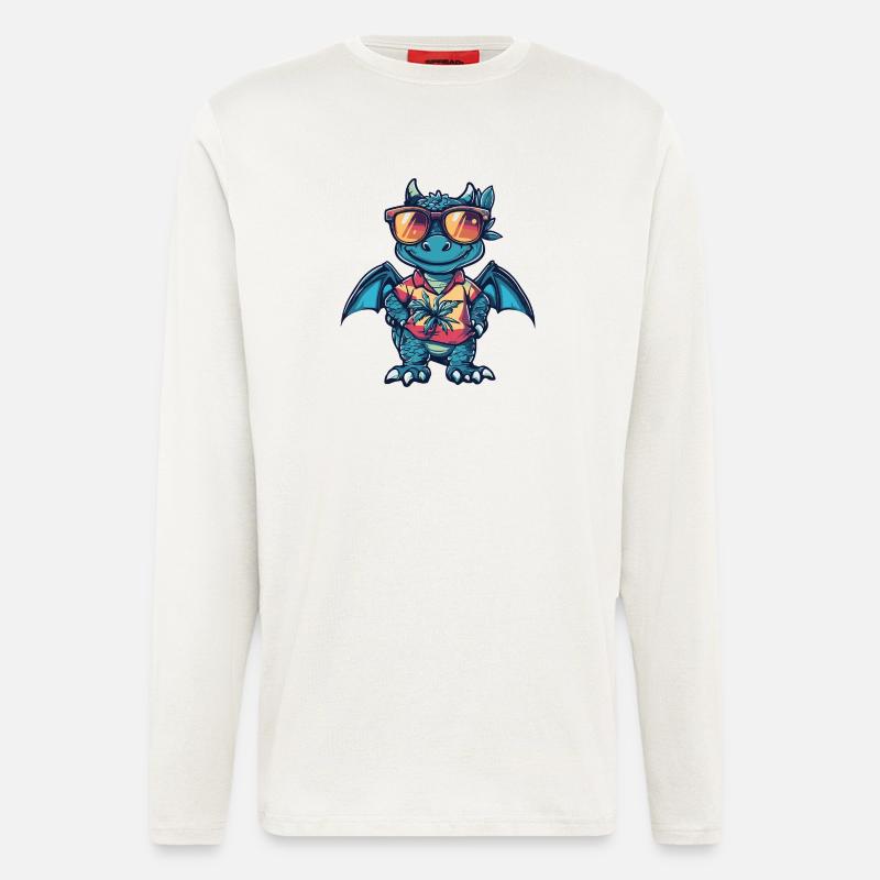 Drache Comic Urlaub - Langarmshirt - made by SPREAD  - OFF WHITE