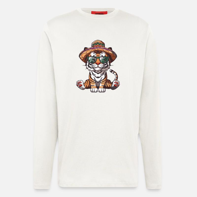 Sombrero drôle de Tiger Comic - Manches longues bio décontracté fabriqué en UE - OFF WHITE