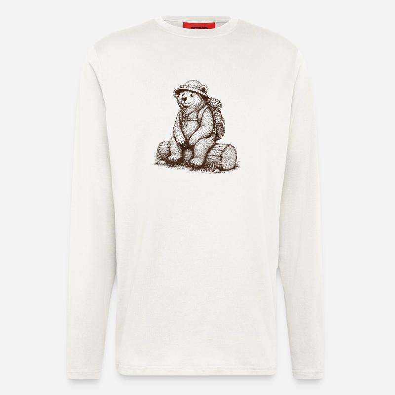 Cool Bear with Backpack Hiking Motif - Longsleeve - made by SPREAD - OFF WHITE